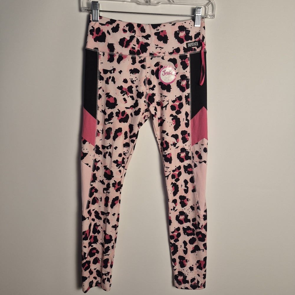 Justice Girls 12/14 Pink Leopard Print Active Leggings Tech PocketJustice girls